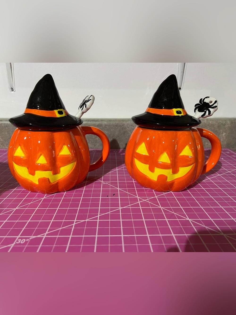 Mr. Halloween Pumpkin Witch Hat Ceramic Mugs - Orange set of 2